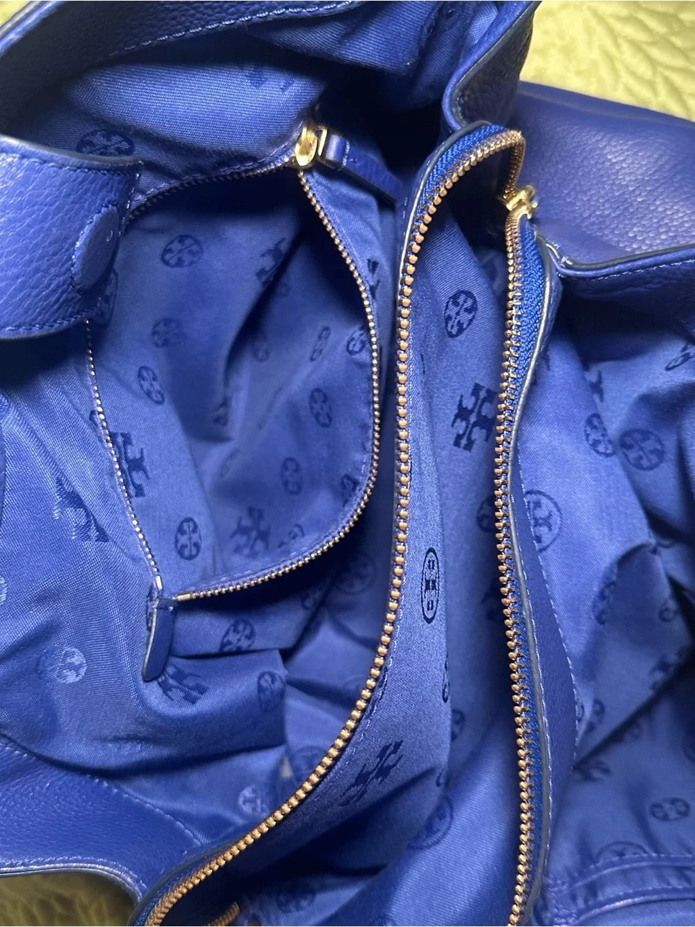 Tory Burch Harper Cobalt Blue Pebbled Leather Shoulder Tote Bag